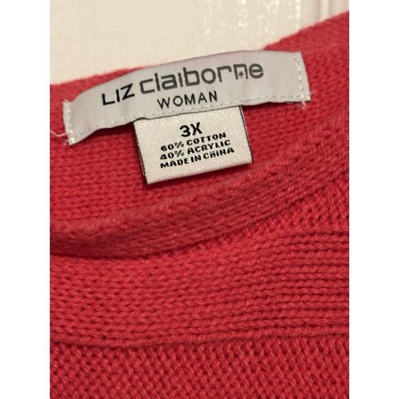 Liz Claiborne Sweater Top Women's Plus Size 3X Pink Knit Cable Batwing Sleeves - Picture 7 of 7